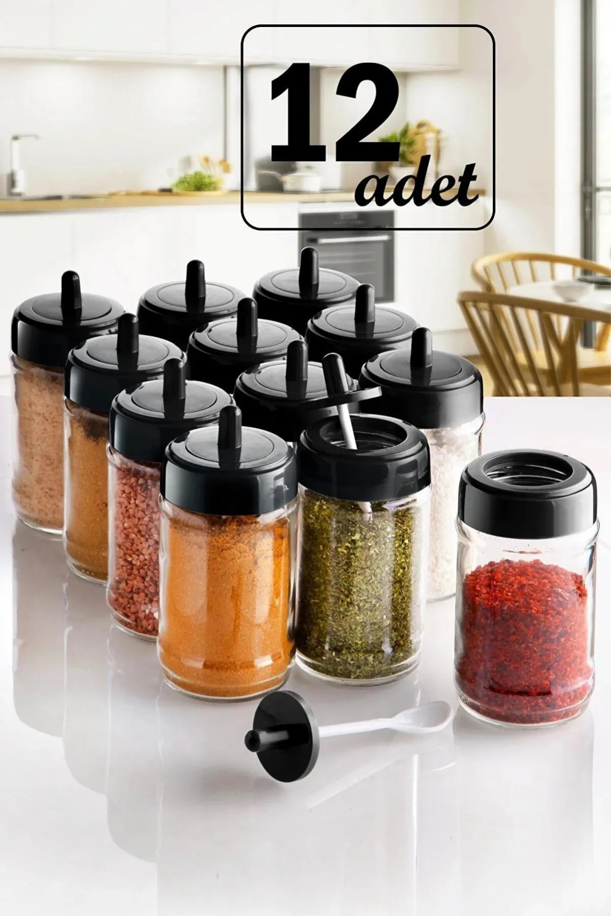 12 Pieces Glass Spice Set with Self Spoon