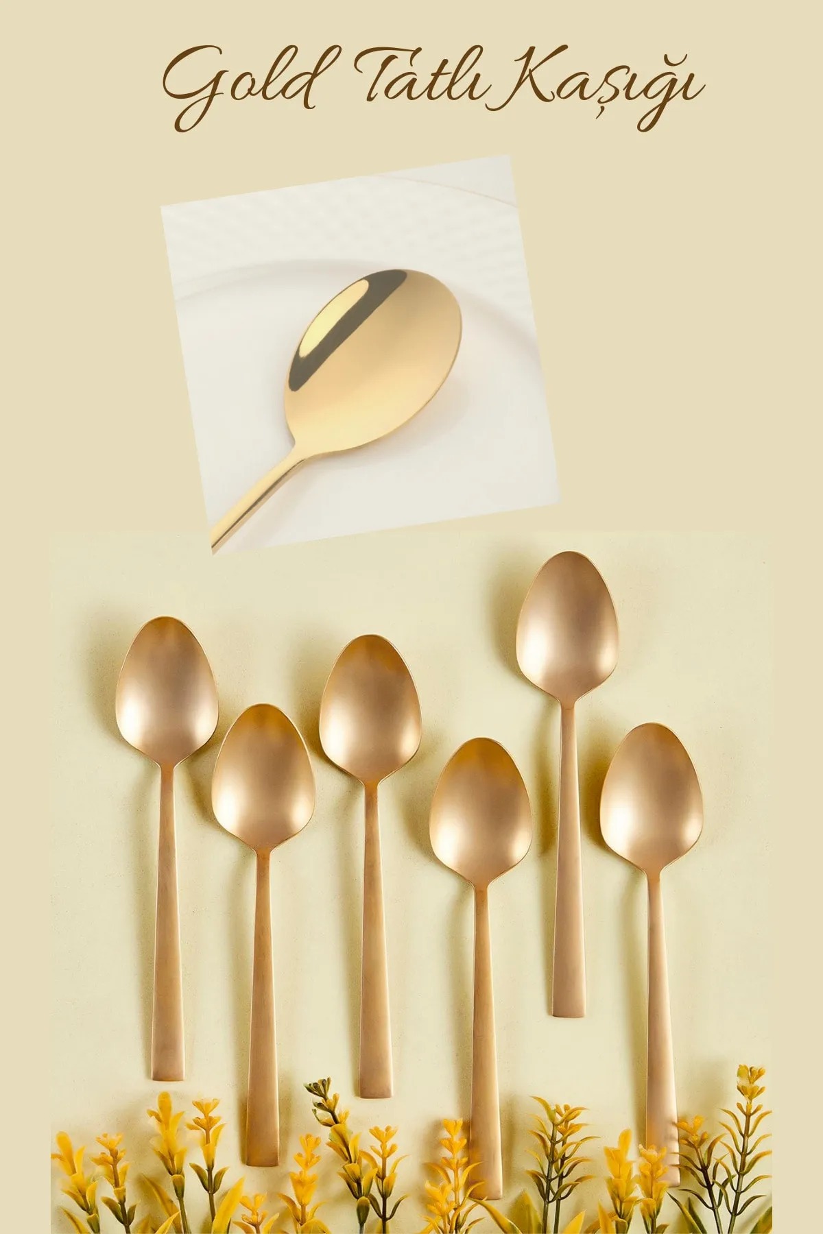 6 Pcs Gold Stainless Steel Dessert Spoon