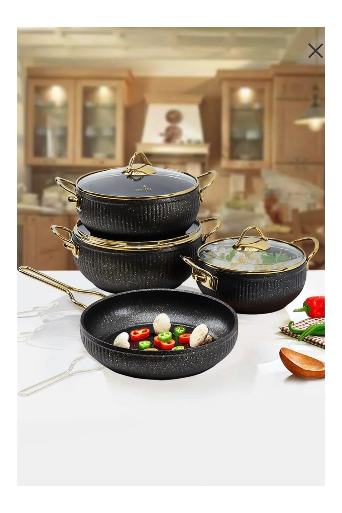 7 Piece Gold Black Cookware Set