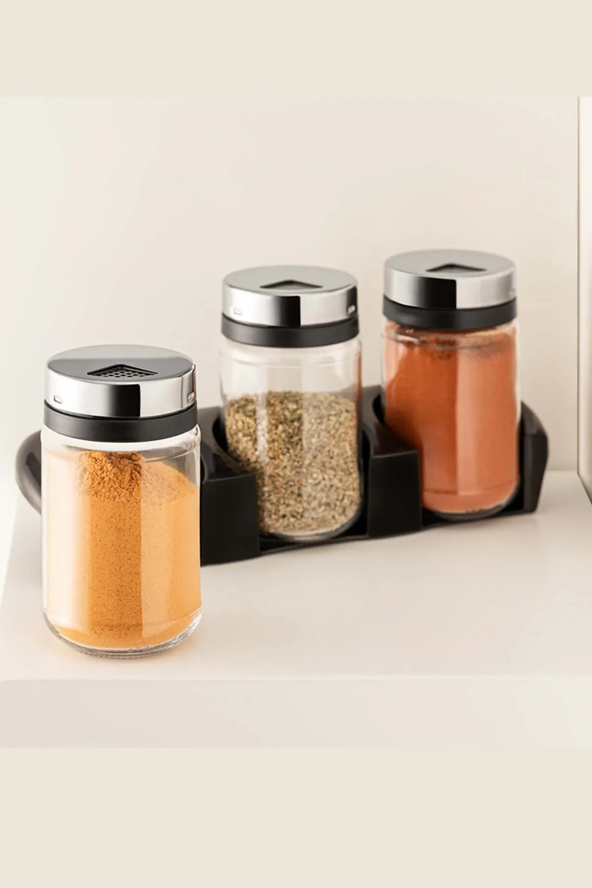 Premium 3 Piece Glass Spice Set With Stand