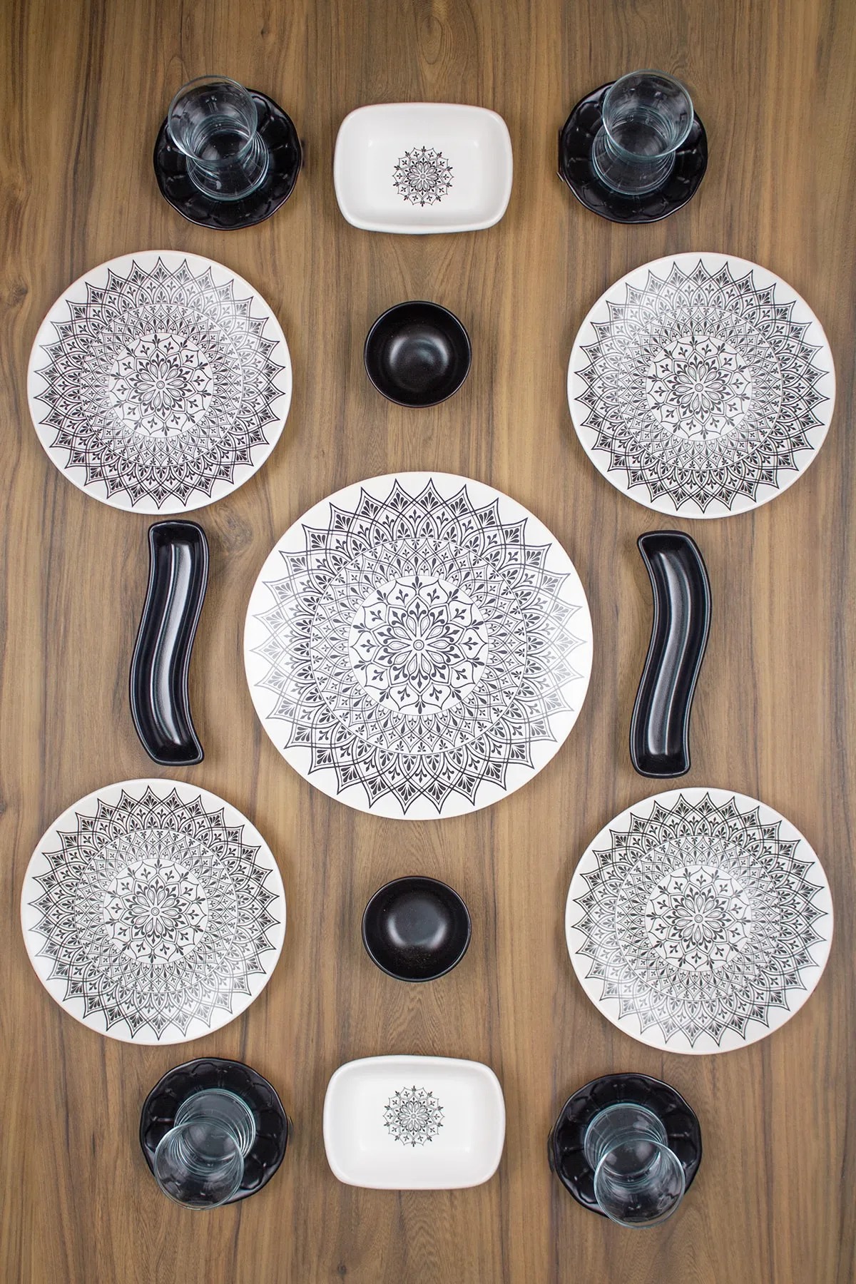 Black Garden Ceramic Breakfast Set 19 Pieces for 4 Persons