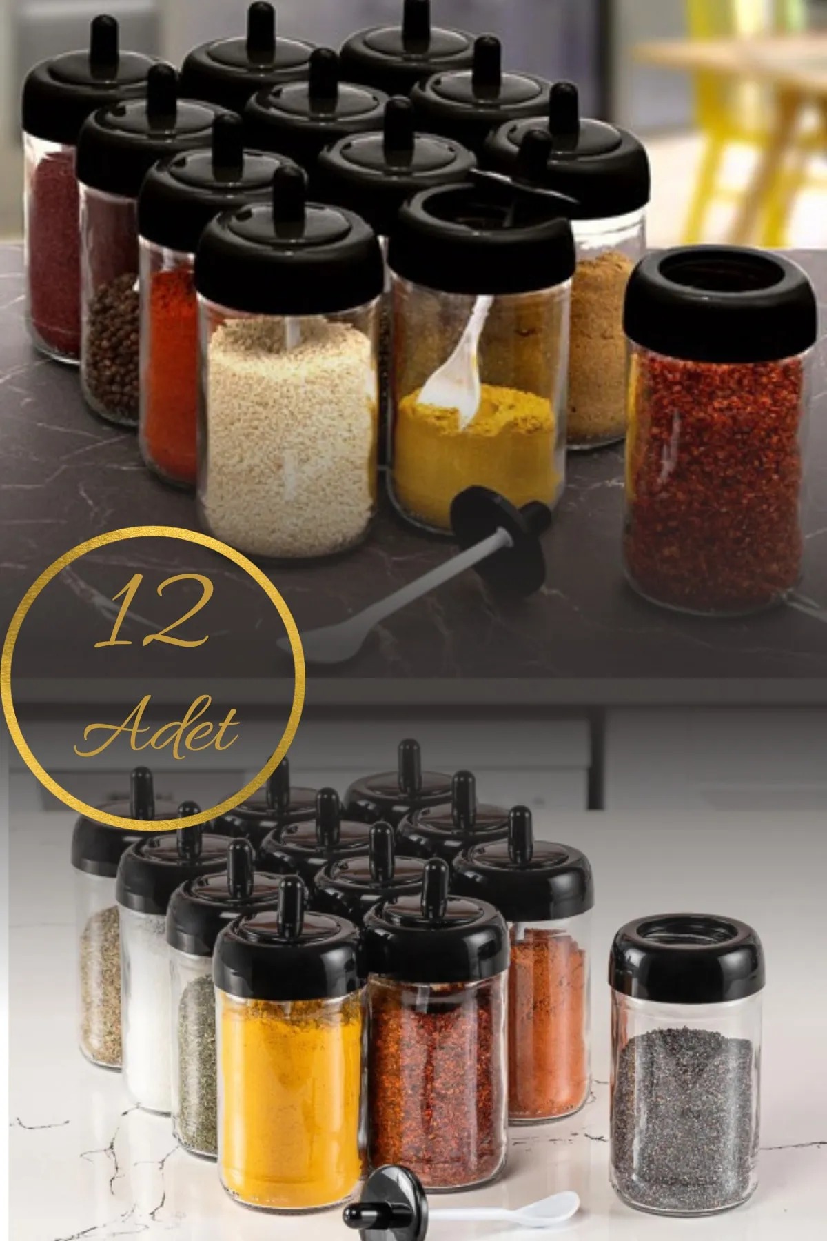 12 Pieces Glass Spice Set with Self Spoon