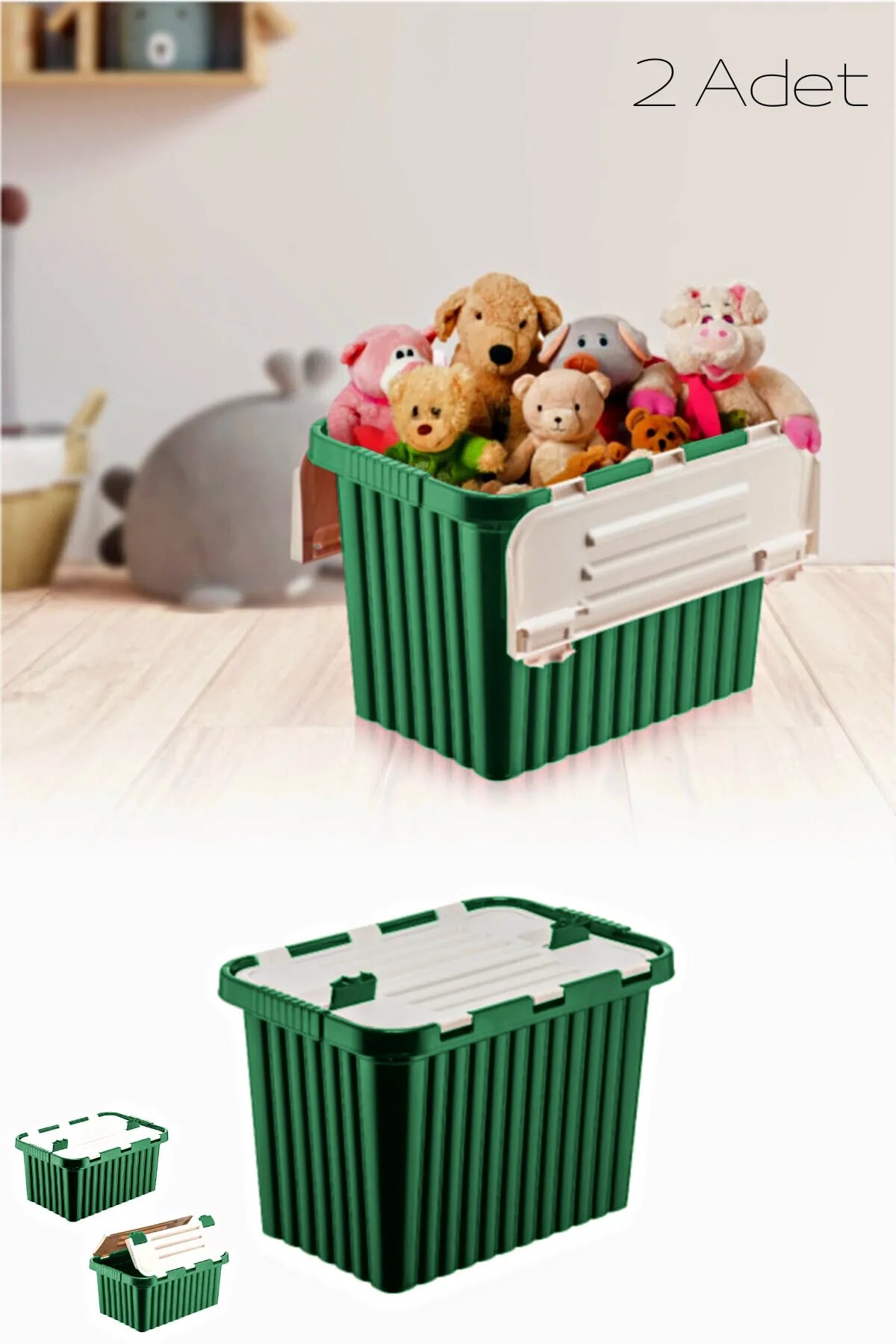 2 Pcs Double Locked Toy Storage Box with Lid Organizer Box Multi-Purpose Box 16 Ltl