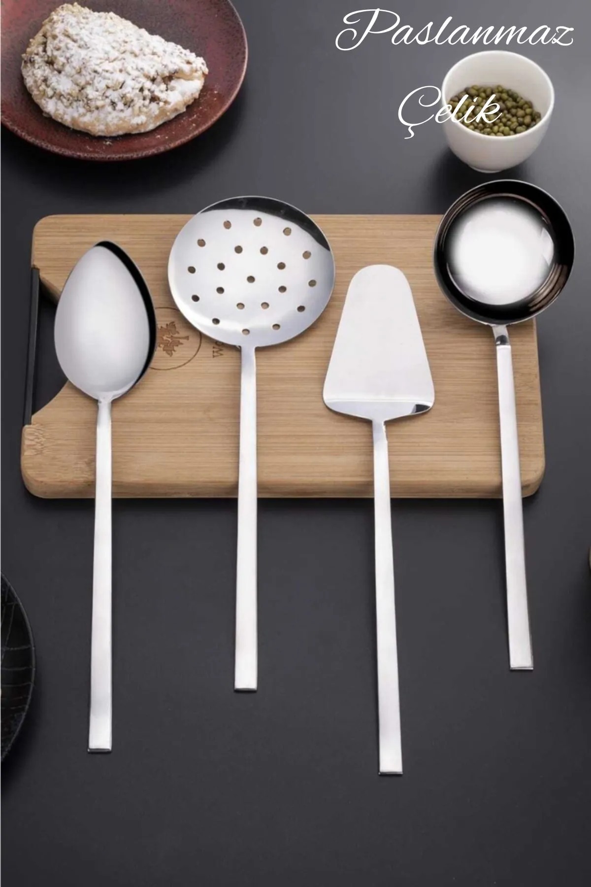 4 Pcs Steel Flat Serving Set Scoop-colander Set