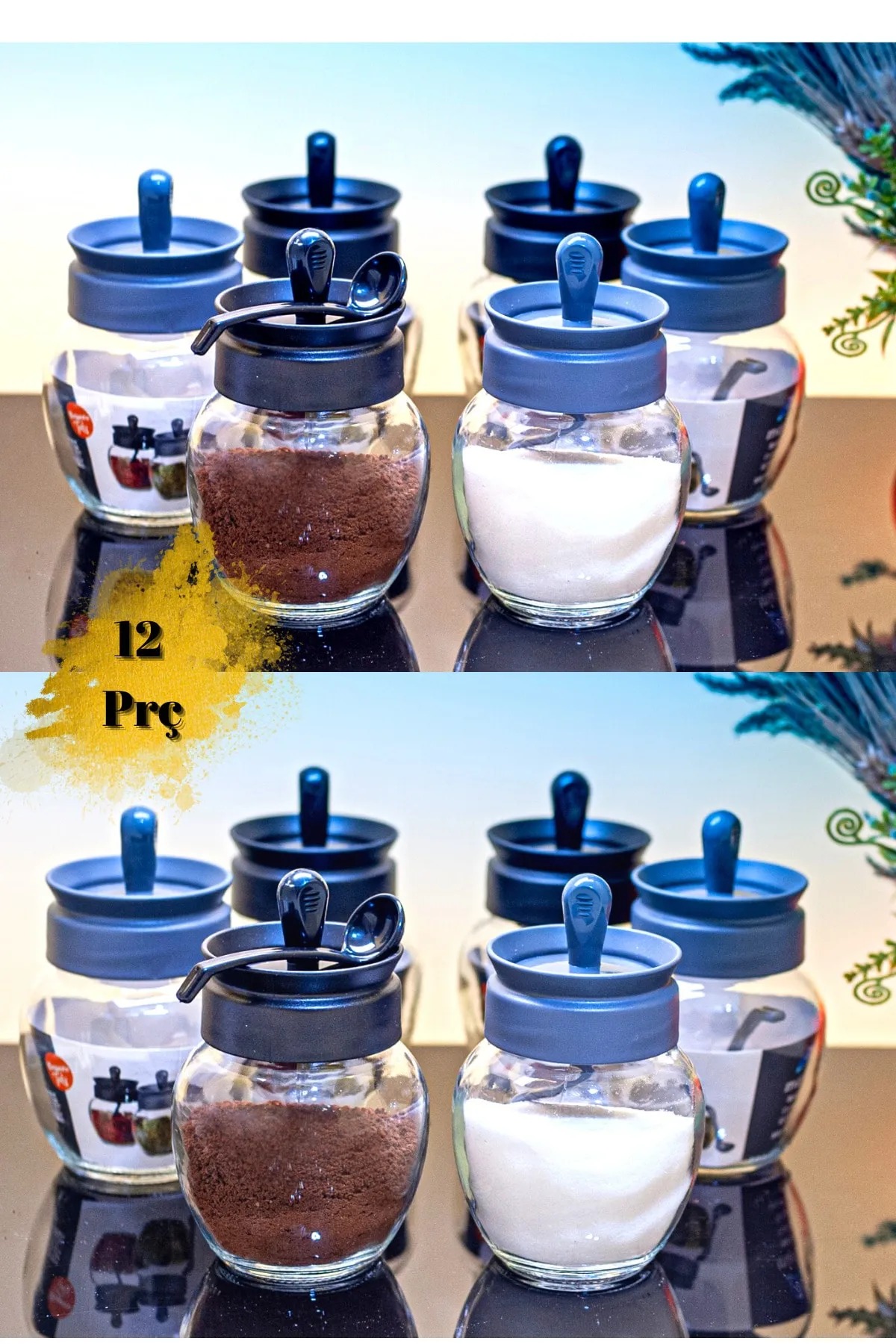 12 Pieces Especiero Glass Spice Set with Self Spoon (370 Ml)